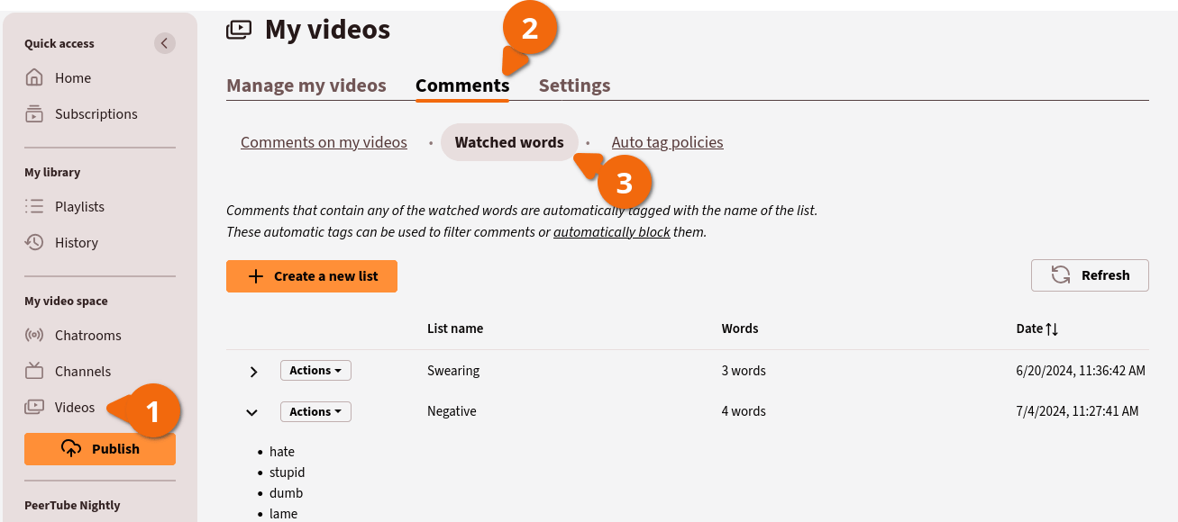 watched words list